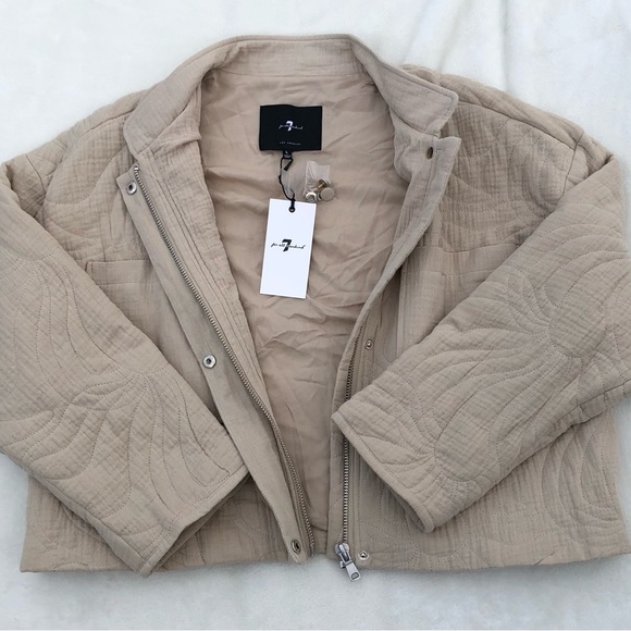 7 For All Mankind Jackets & Blazers - NWT - 7 For All Mankind Womens Quilted Tan Cropped Style Jacket - Large
